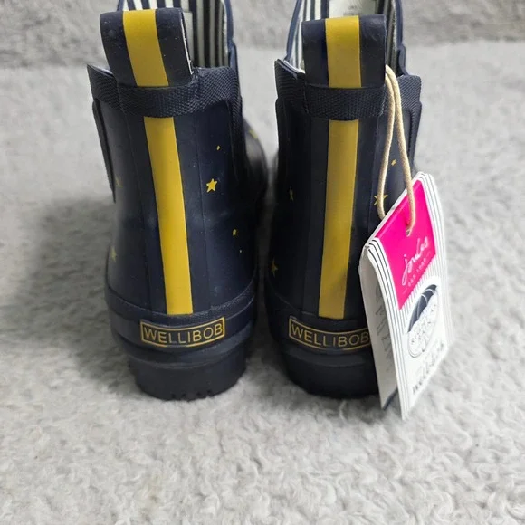 Joules Wellibob Navy Blue Yellow Star Print Ankle Rain Boots Women's 7 EU 38 NWT - Picture 3 of 7